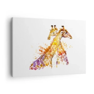 Tablou pe pânză Canvas - Girafe în acuarelă în nuanțe colorate - 70x50cm - Prietenie sau dragoste - Decorațiune modernă pentru perete pentru living și dormitor ARTTOR