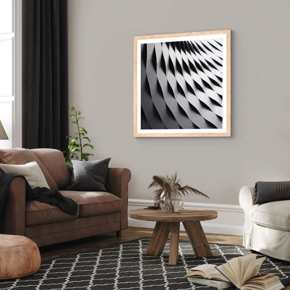 Poster în ramă de stejar deschis - Pe suprafața valurilor - 60x60 cm