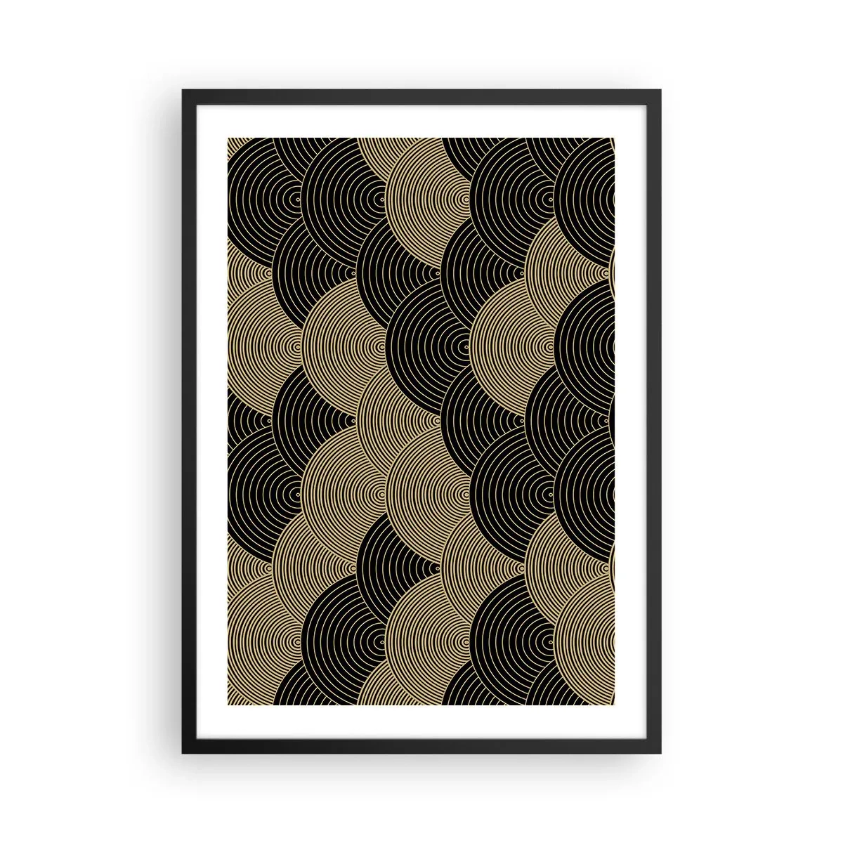 Poster în ramă neagră - Model abstract în cercuri negre și aurii - 50x70cm - Unitate în multiplicitate - Decorațiune modernă pentru perete pentru living și dormitor ARTTOR