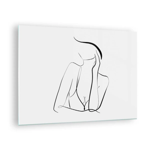 Tablou pe sticlă - O linie simplă care arată conturul corpului în nuanțe de alb și negru - 70x50cm - Pe valul unui vis - Decorațiune modernă pentru perete pentru living și dormitor ARTTOR