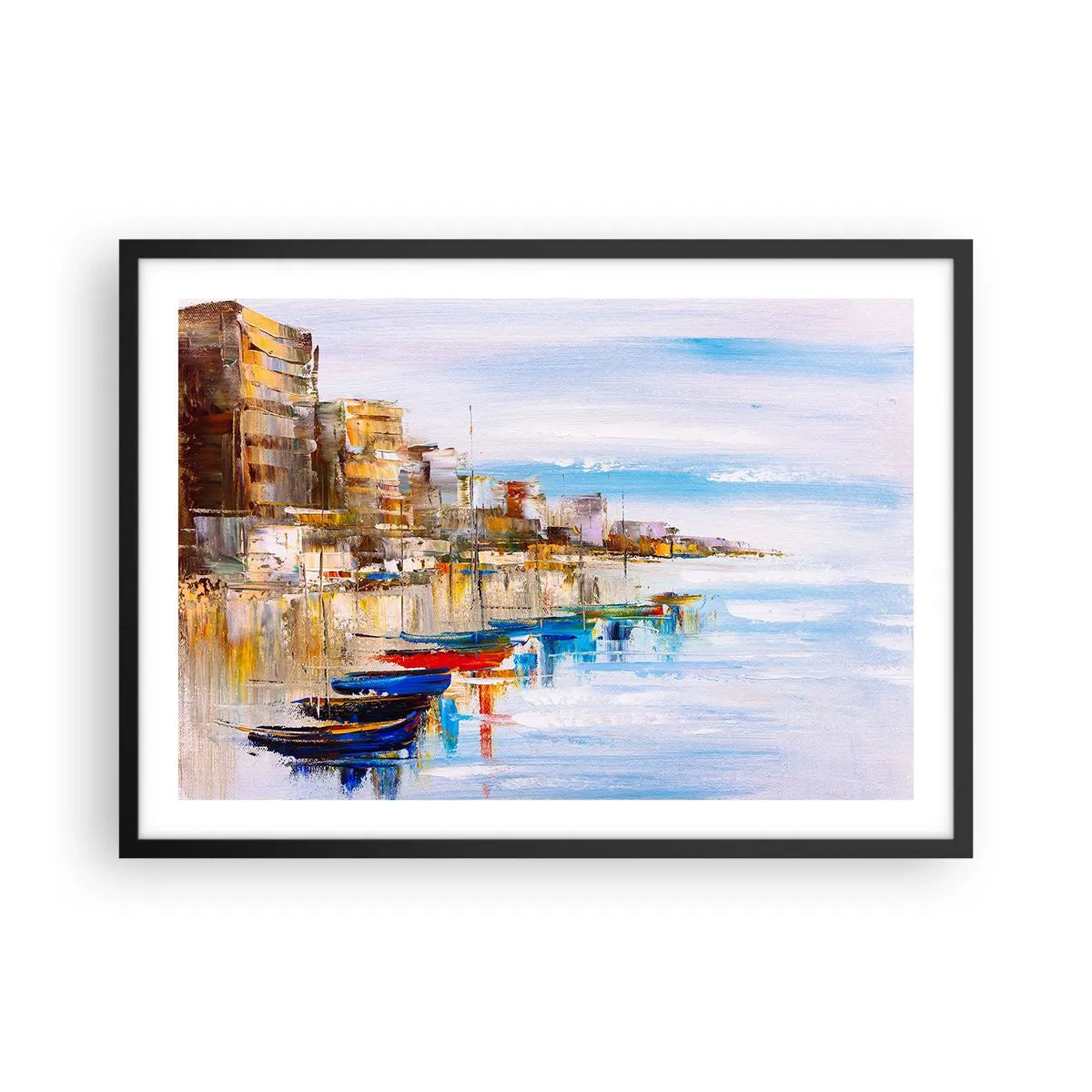Poster în ramă neagră - Port urban multicolor - 70x50 cm
