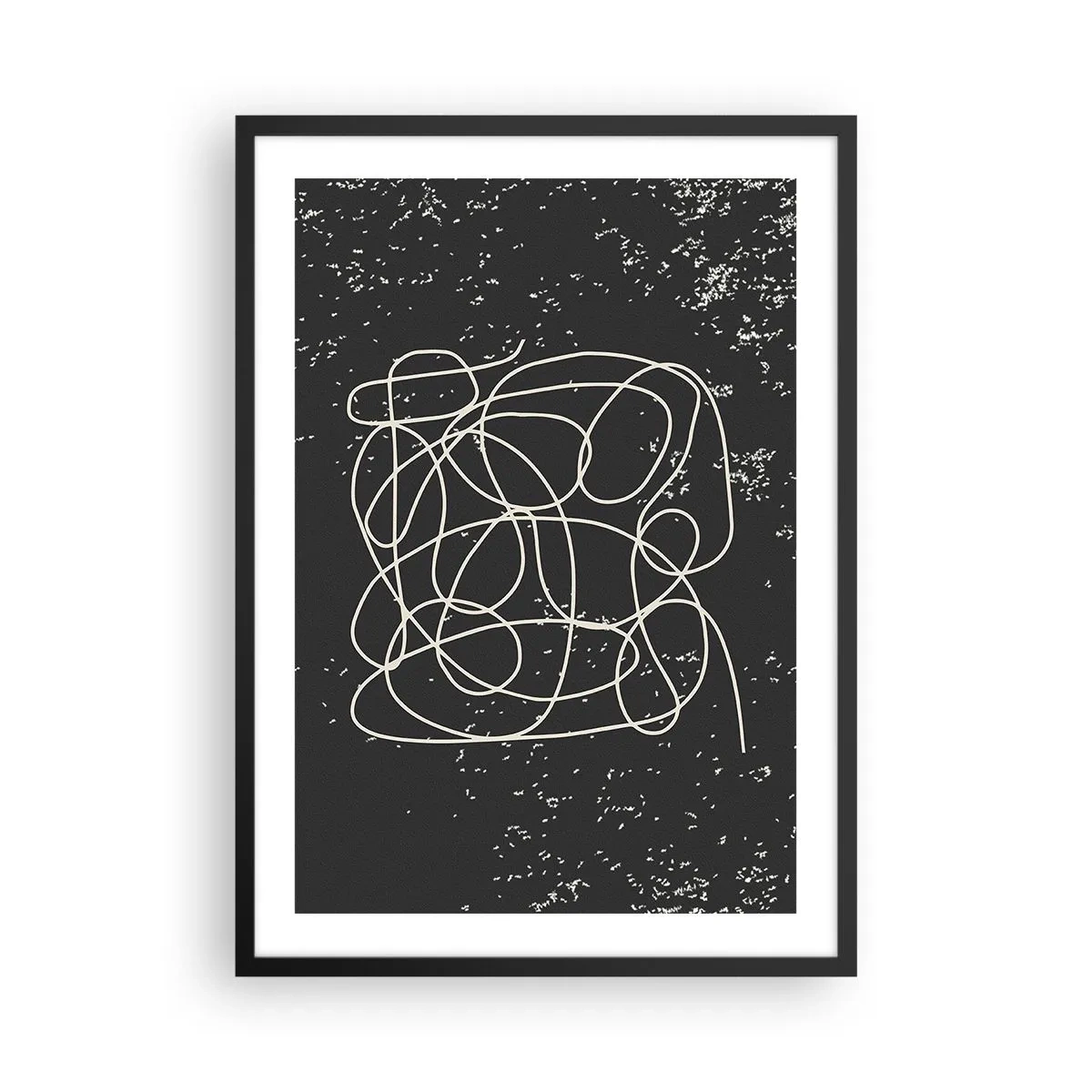 Poster în ramă neagră - Linii haotice pe un fundal negru cu puncte albe - 50x70cm - Gânduri rătăcitoare - Decorațiune modernă pentru perete pentru living și dormitor ARTTOR