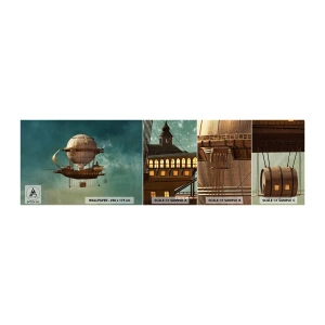 Mostră de Tapet Standard Eco - Jules Verne vă transmite salutări - Retro, excursie, Balon - 100x30 cm