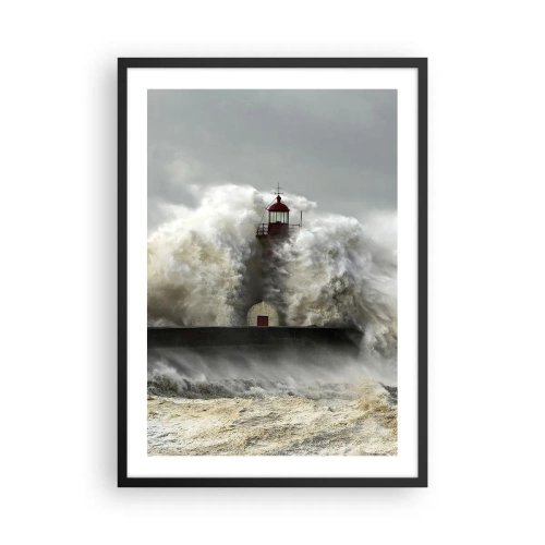 Poster în ramă neagră - Un far înconjurat de valuri agitate - 50x70cm - Mânia oceanului - Decorațiune modernă pentru perete pentru living și dormitor ARTTOR