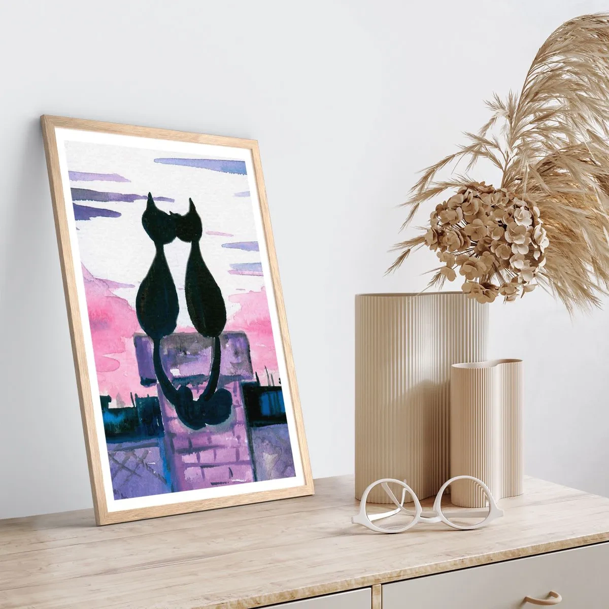 Poster în ramă de stejar deschis - Rendez-vous sub lună - 70x100 cm