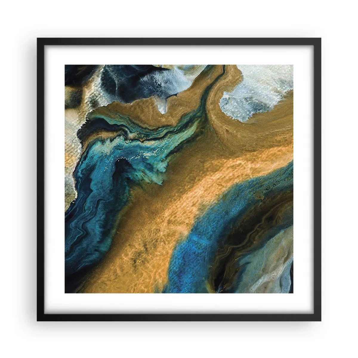 Poster în ramă neagră - Albastru - galben - influență reciprocă - 50x50 cm