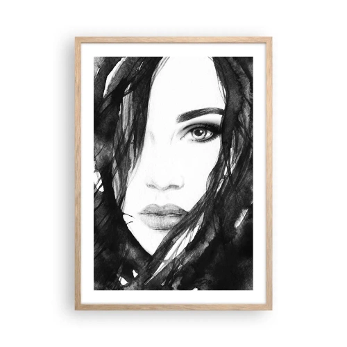 Poster în ramă de stejar deschis - Studiu unei dame în alb și negru - 50x70 cm