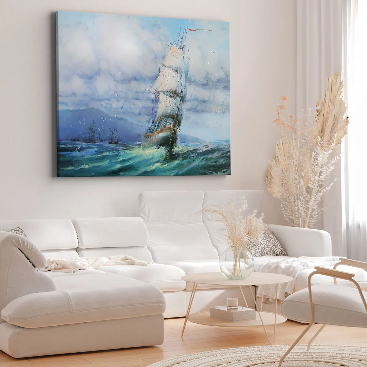 Tablou pe pânză Canvas - O navă pe o mare furtunoasă - 70x50cm - Vânturi bune - Decorațiune modernă pentru perete pentru living și dormitor ARTTOR