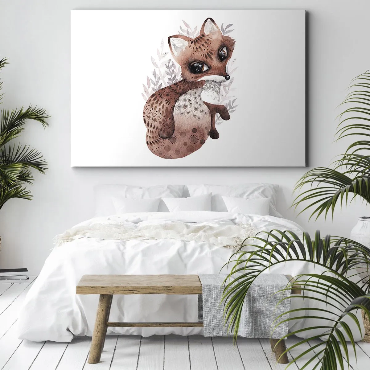 Tablou pe pânză Canvas - O vulpe drăguță în acuarelă pe un fundal deschis - 70x50cm - Doar iubire - Decorațiune modernă pentru perete pentru living și dormitor ARTTOR