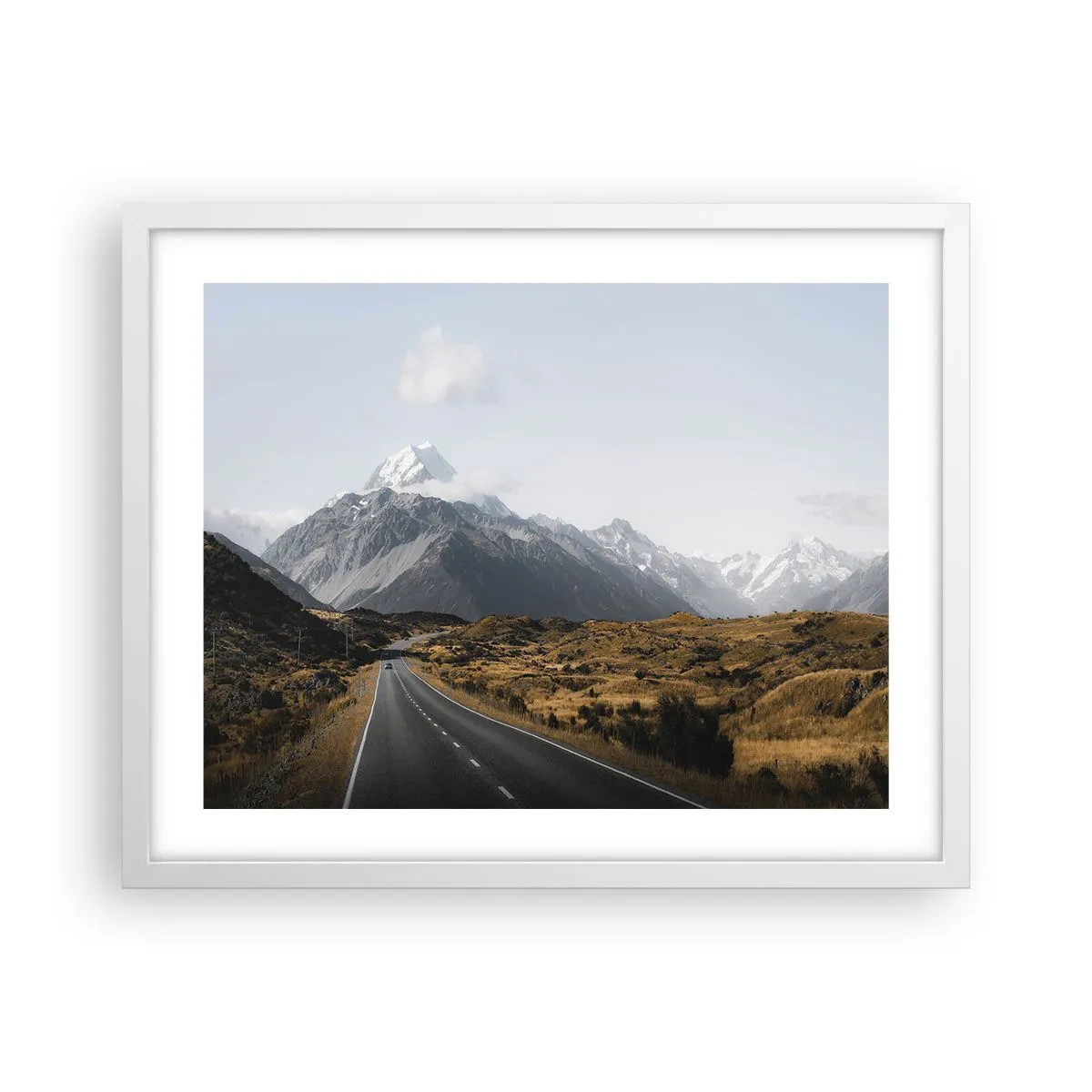 Poster în ramă albă - Drumul spre inima munților - 50x40 cm