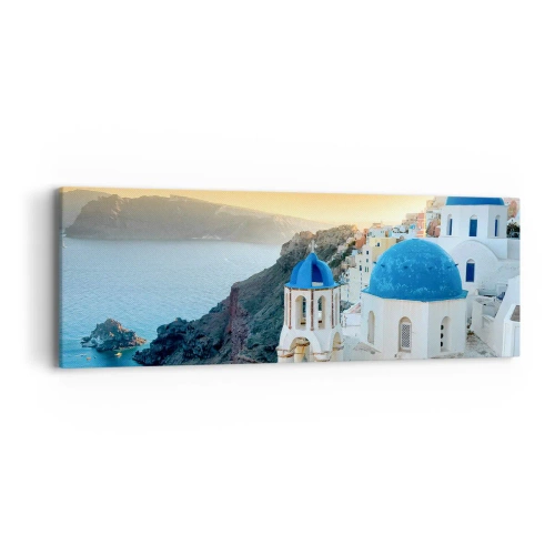 Tablou pe pânză - Santorini - îmbrățișat de stânci - 90x30 cm