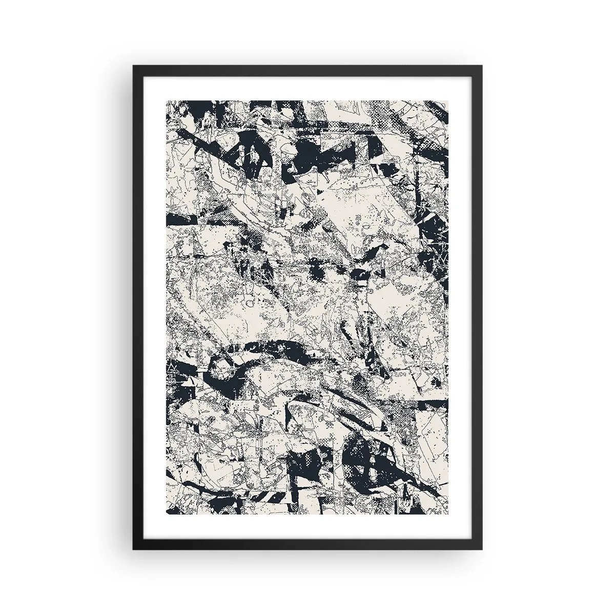 Poster în ramă neagră - Compoziție texturată abstractă alb-negru - 50x70cm - Întrepătrunderea contrariilor - Decorațiune modernă pentru perete pentru living și dormitor ARTTOR