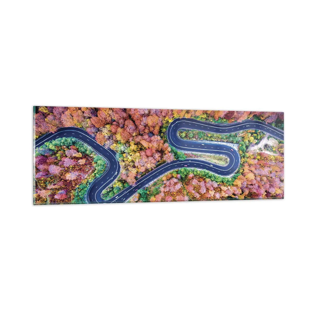 Tablou pe sticlă - Un drum șerpuit prin pădure - 90x30 cm