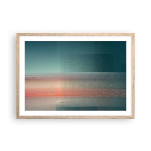 Poster în ramă de stejar deschis - Abstracție: unde de lumină - 70x50 cm