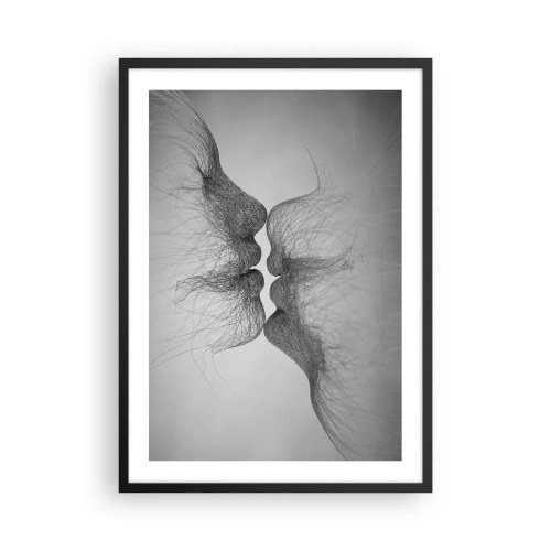 Poster în ramă neagră - Fețe abstracte în actul sărutului, alb-negru - 50x70cm - Sărutul vântului - Decorațiune modernă pentru perete pentru living și dormitor ARTTOR