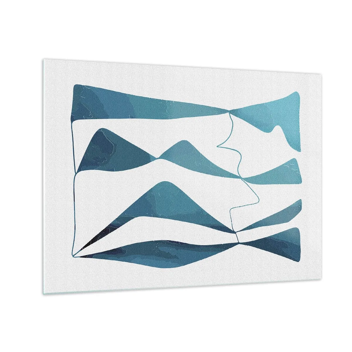 Tablou pe sticlă - Valuri și forme turcoaz pe fundal alb - 70x50cm - Abstracție: relație turcoaz - Decorațiune modernă pentru perete pentru living și dormitor ARTTOR