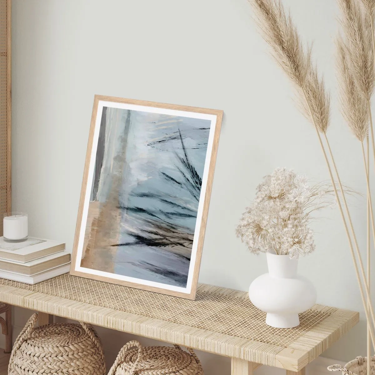 Poster în ramă de stejar deschis - Câmpuri de iarnă - 50x70 cm