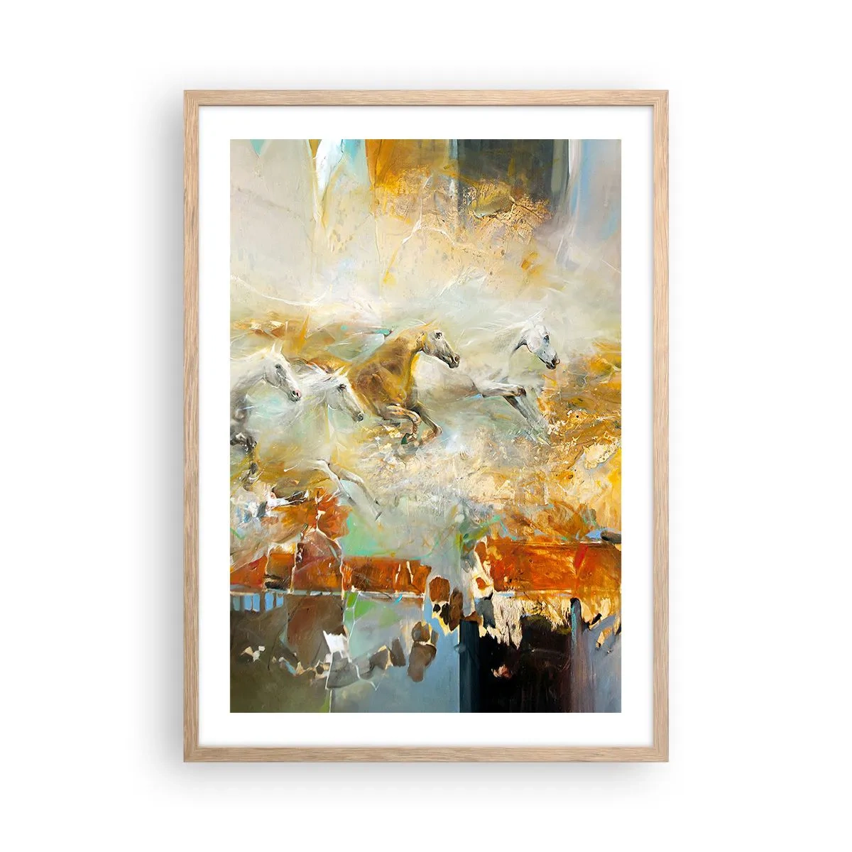 Poster în ramă de stejar deschis - Galopând prin lumină - 50x70 cm