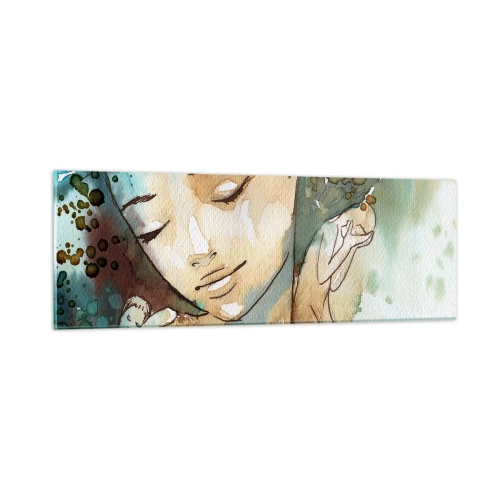 Tablou pe sticlă - Lady în albastru - 90x30 cm