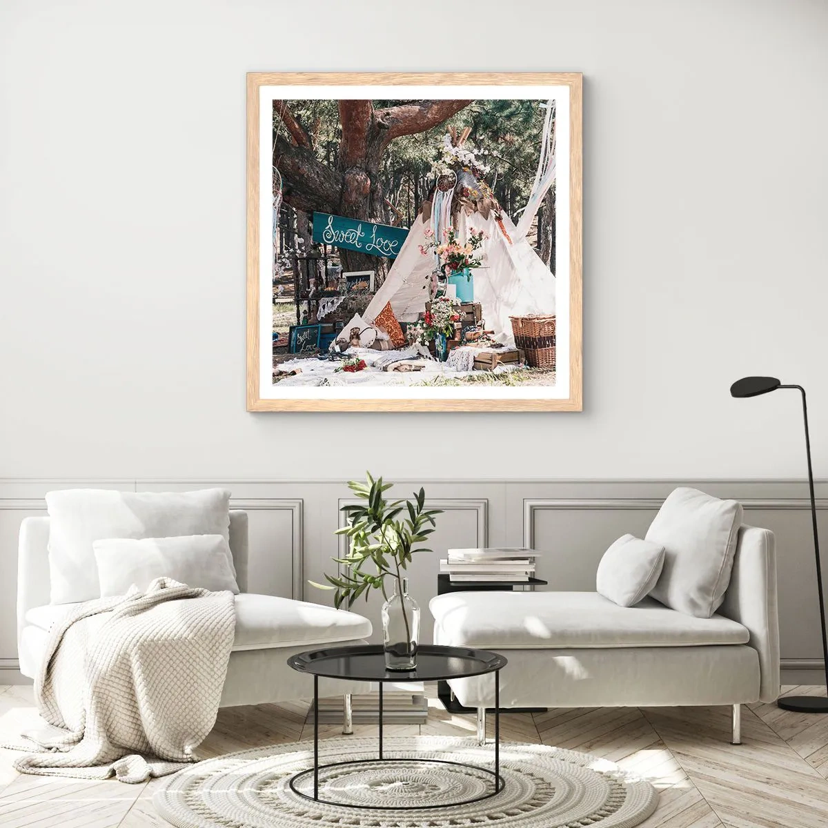 Poster în ramă de stejar deschis - Make love… - 60x60 cm
