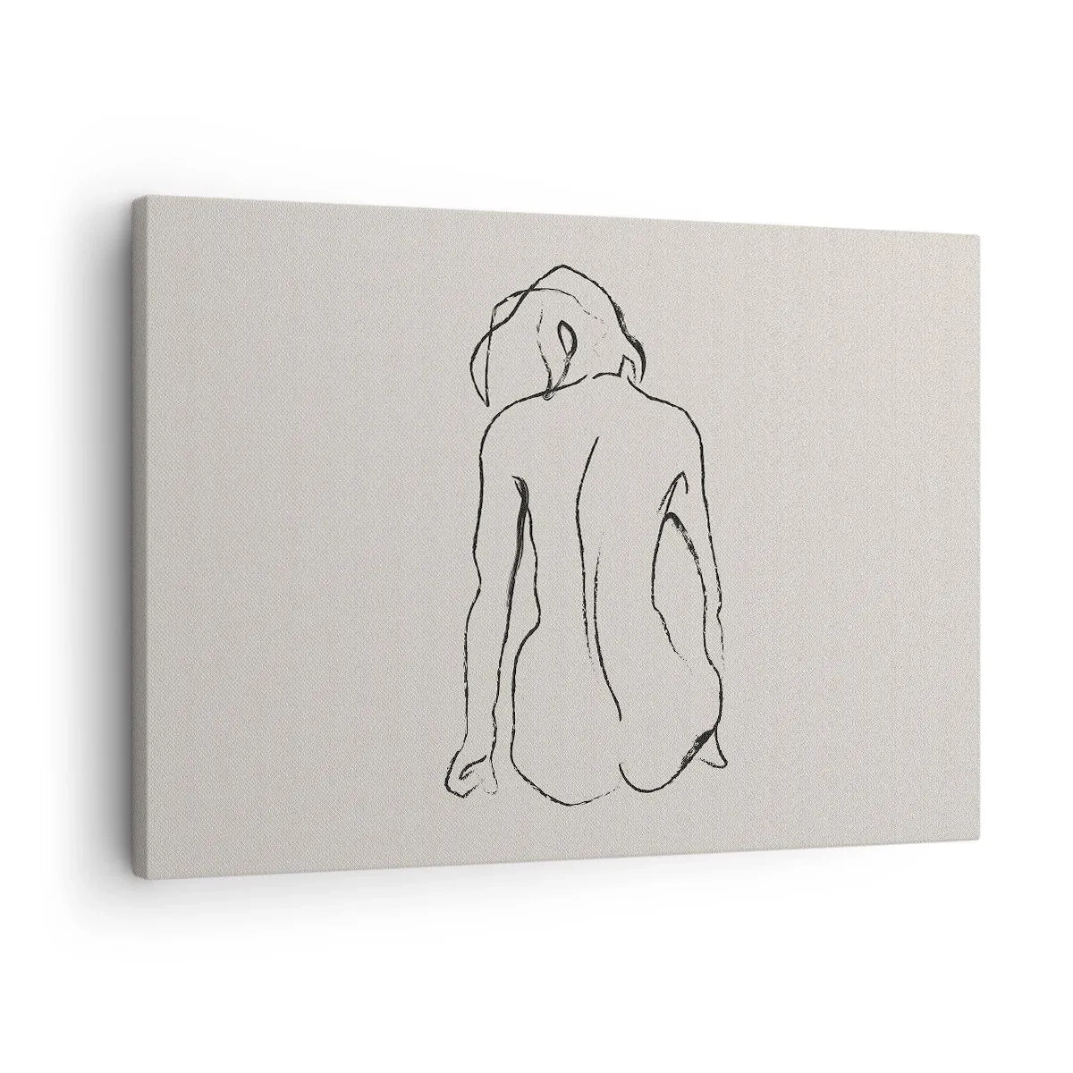 Tablou pe pânză Canvas - O schiță subtilă a siluetei unei fete din spate - 70x50cm - Nud de fată - Decorațiune modernă pentru perete pentru living și dormitor ARTTOR
