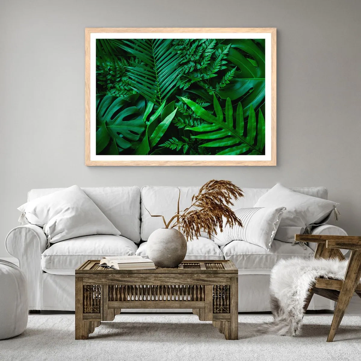 Poster în ramă de stejar deschis - Înfășurate în verde - 100x70 cm