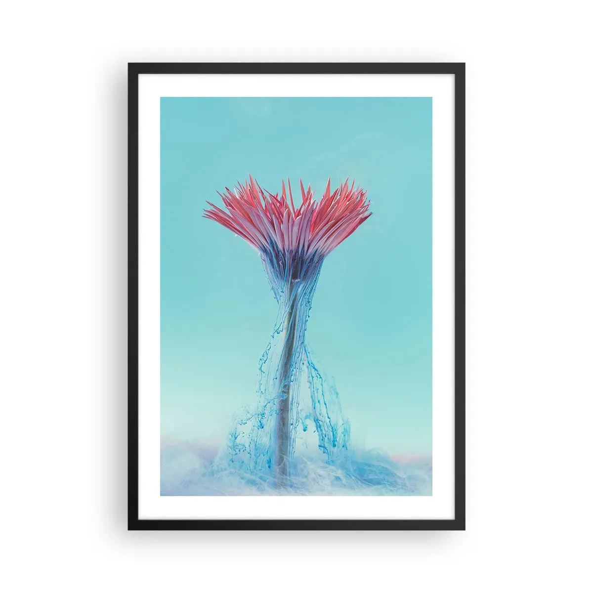 Poster în ramă neagră - O floare înconjurată de pâraie colorate pe un fundal pastel - 50x70cm - Într-o unduire revigorantă - Decorațiune modernă pentru perete pentru living și dormitor ARTTOR