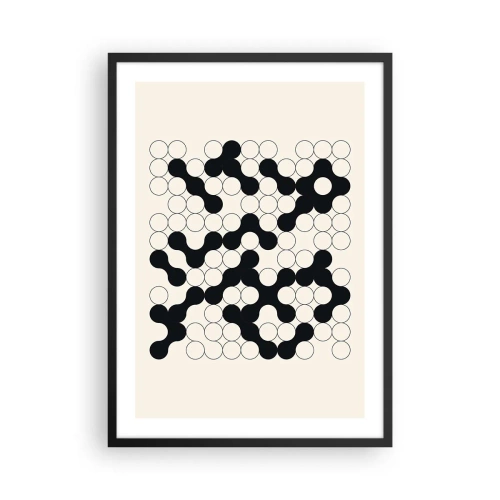 Poster în ramă neagră - Compoziție geometrică de cercuri alb-negru - 50x70cm - Joc chinezesc - o variație - Decorațiune modernă pentru perete pentru living și dormitor ARTTOR