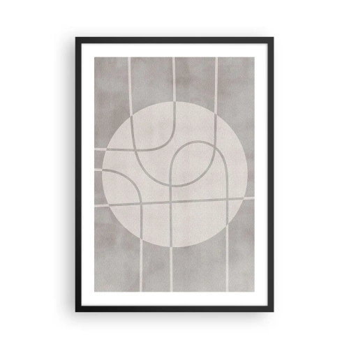 Poster în ramă neagră - Linii geometrice și un cerc în nuanțe de gri - 50x70cm - Circular și drept înainte - Decorațiune modernă pentru perete pentru living și dormitor ARTTOR