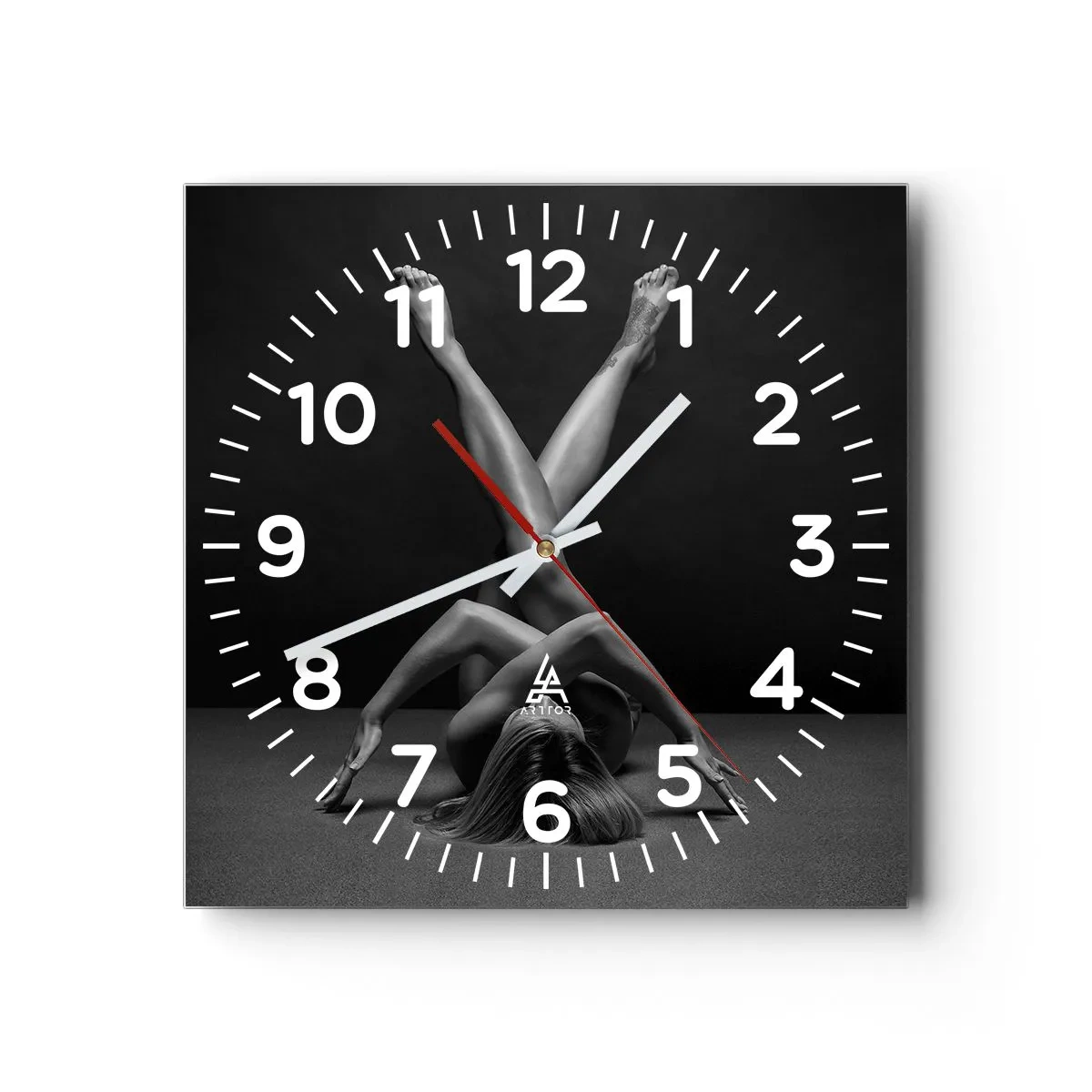 Ceas de perete - Ceas pe sticlă - Geometria nudității - 30x30 cm