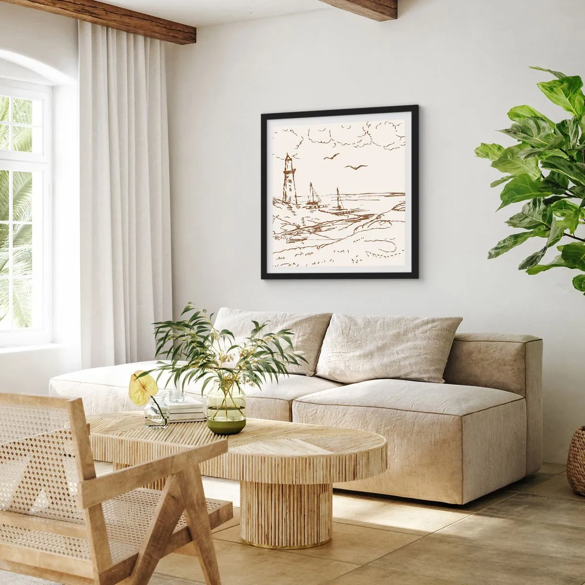 Poster în ramă neagră - Schiță de amintiri de vară - 60x60 cm