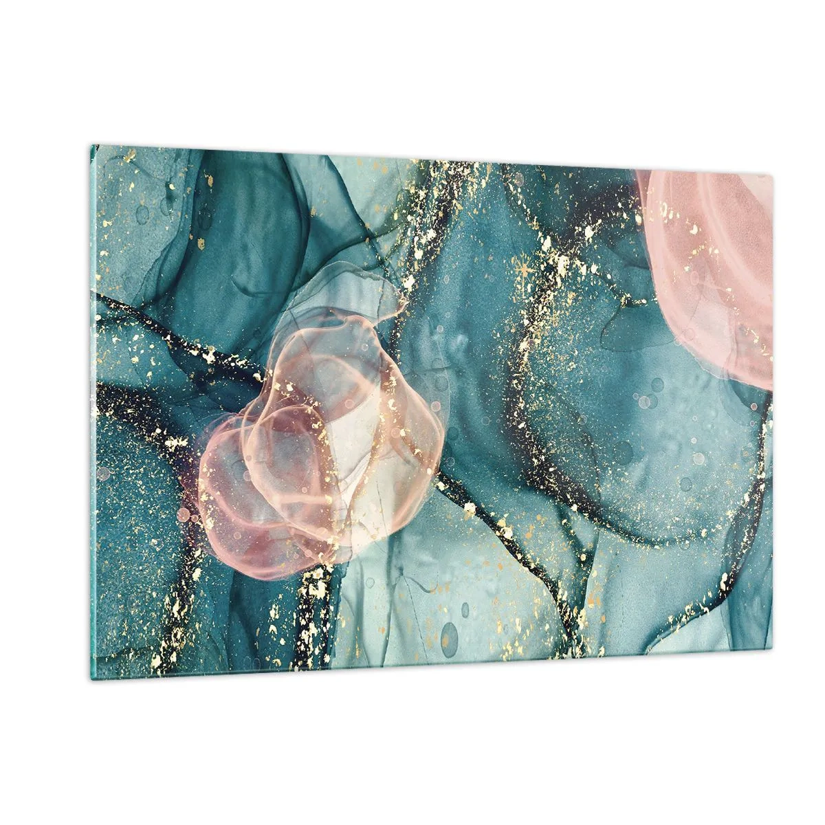 Tablou pe sticlă - Mătase albastră, tul roz - 120x80 cm