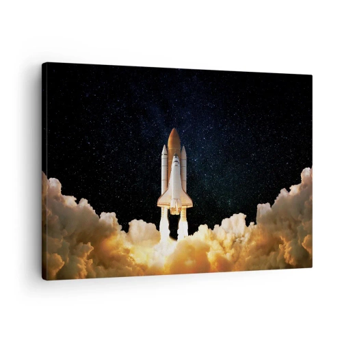 Tablou pe pânză Canvas - O rachetă spațială decolând pe cerul înstelat - 70x50cm - Ad astra! - Decorațiune modernă pentru perete pentru living și dormitor ARTTOR