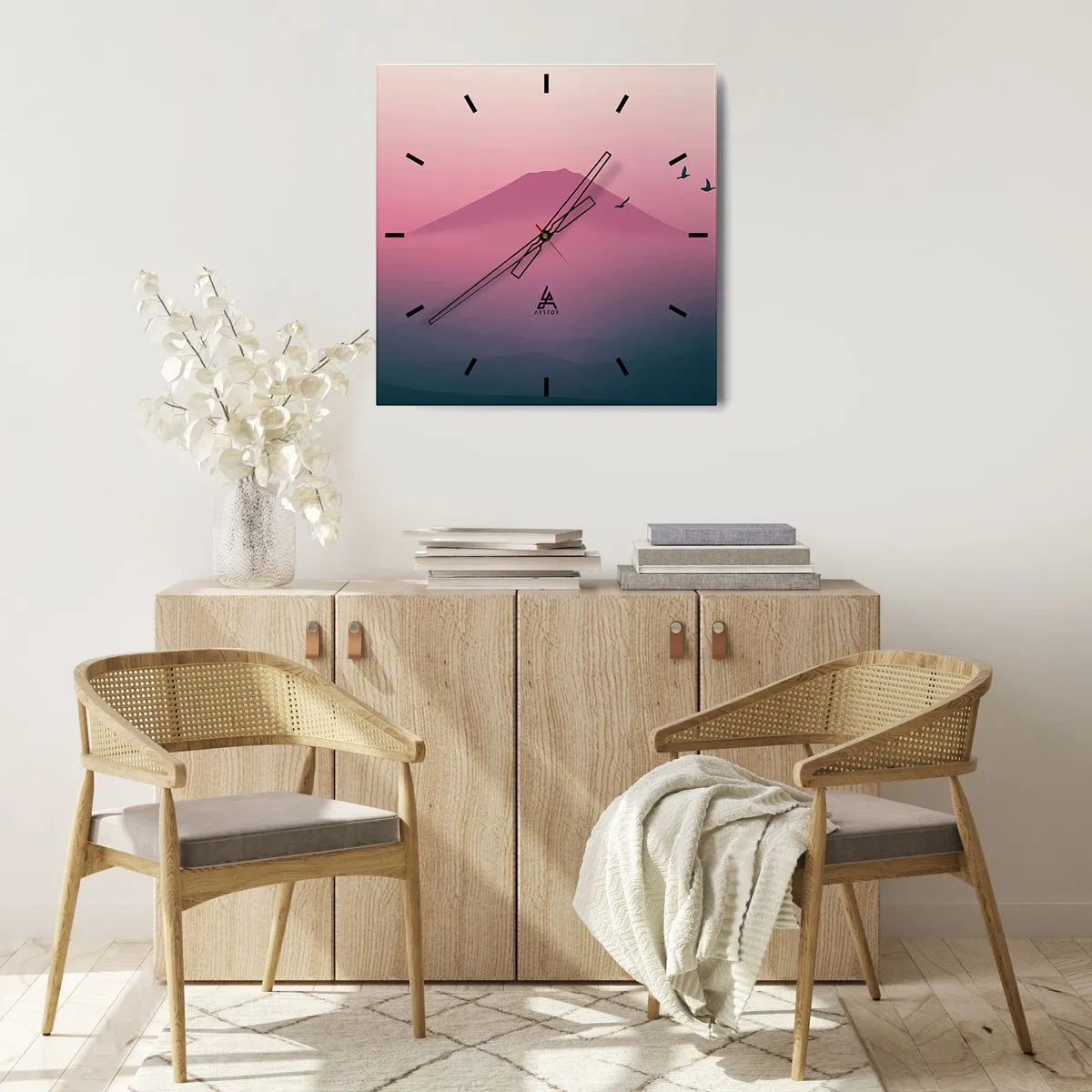 Ceas de perete - Ceas pe sticlă - Călători deasupra norilor - 40x40 cm