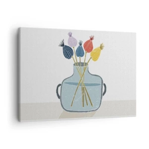 Tablou pe pânză Canvas - Flori uscate colorate într-o vază pe fundal alb - 70x50cm - Paparune sau maci? - Decorațiune modernă pentru perete pentru living și dormitor ARTTOR