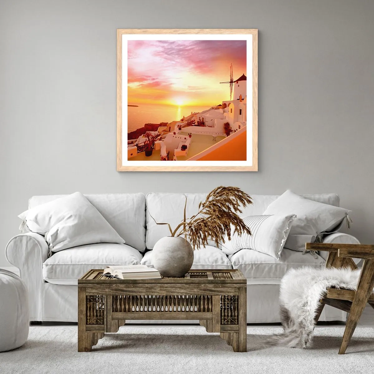 Poster în ramă de stejar deschis - Dizolvându-se în alb și auriu - 40x40 cm