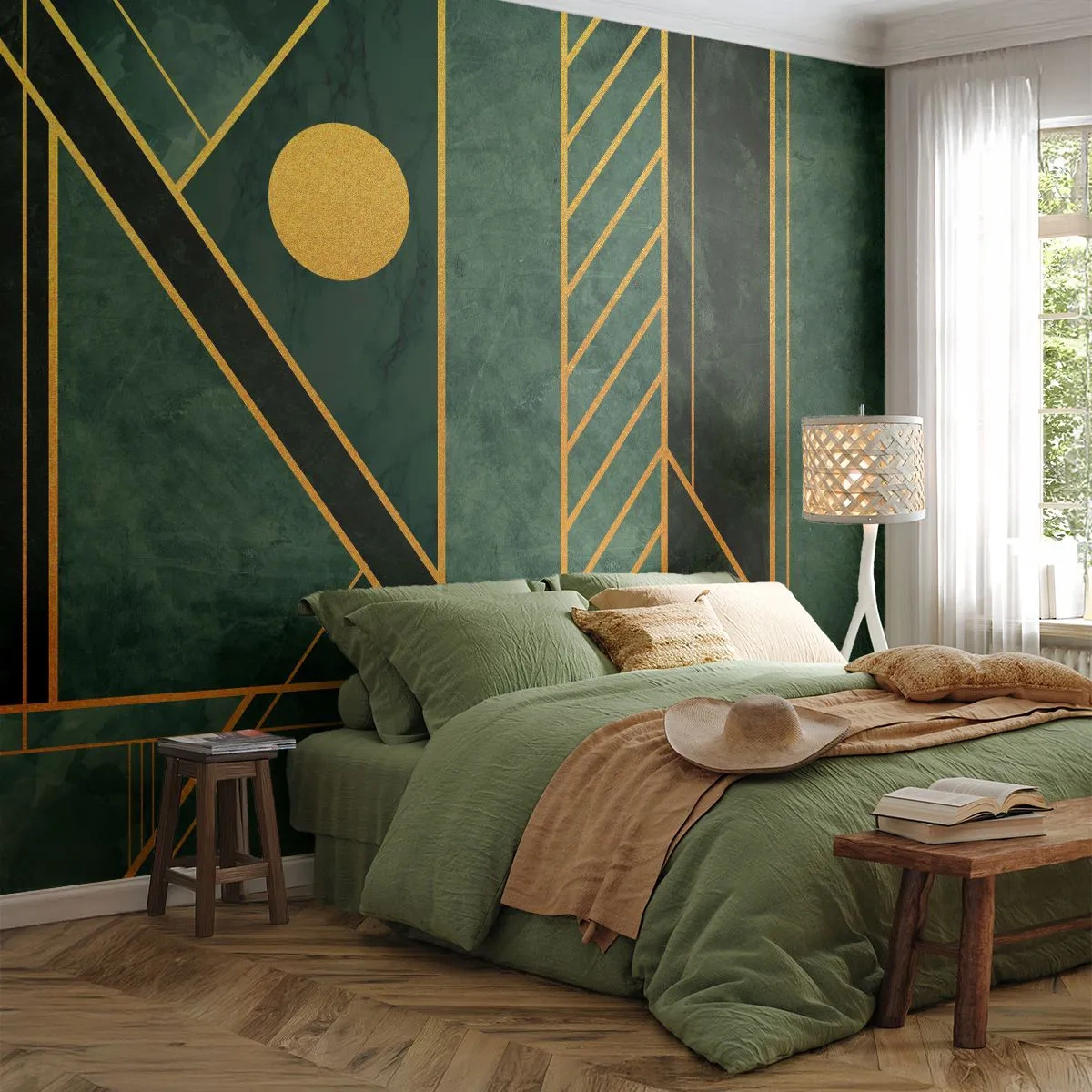 Tapet Premium Sand - Dinamica aurului și a azurului - Abstracția, Bucată, Model geometric - 100x70 cm