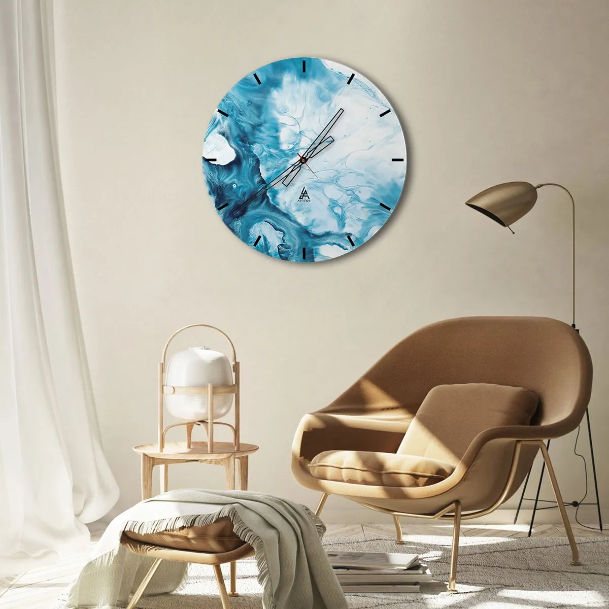 Ceas de perete - Ceas pe sticlă - Concert de nuanțe de albastru - 40x40 cm