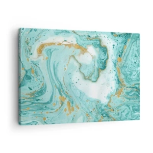 Tablou pe pânză Canvas - Marmură turcoaz cu accente aurii într-o compoziție abstractă - 70x50cm - Sub marele val al perioadei Edo - Decorațiune modernă pentru perete pentru living și dormitor ARTTOR
