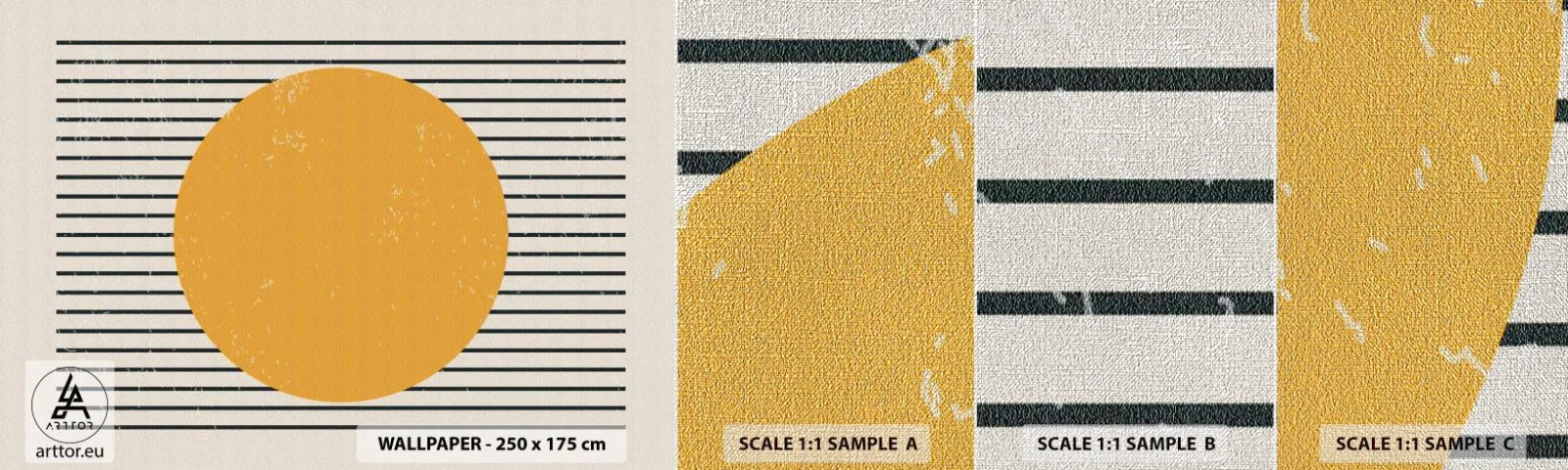 Mostră tapet Premium Canvas - Puterea simplității - Soare, roată, Linii - 100x30 cm