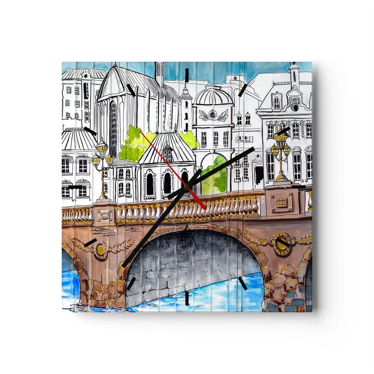 Ceas de perete - Ceas pe sticlă - Orașul frumos ca o pictură - 30x30 cm