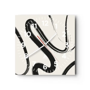 Ceas de perete - Ceas pe sticlă - Capriciu în alb și negru - 30x30 cm