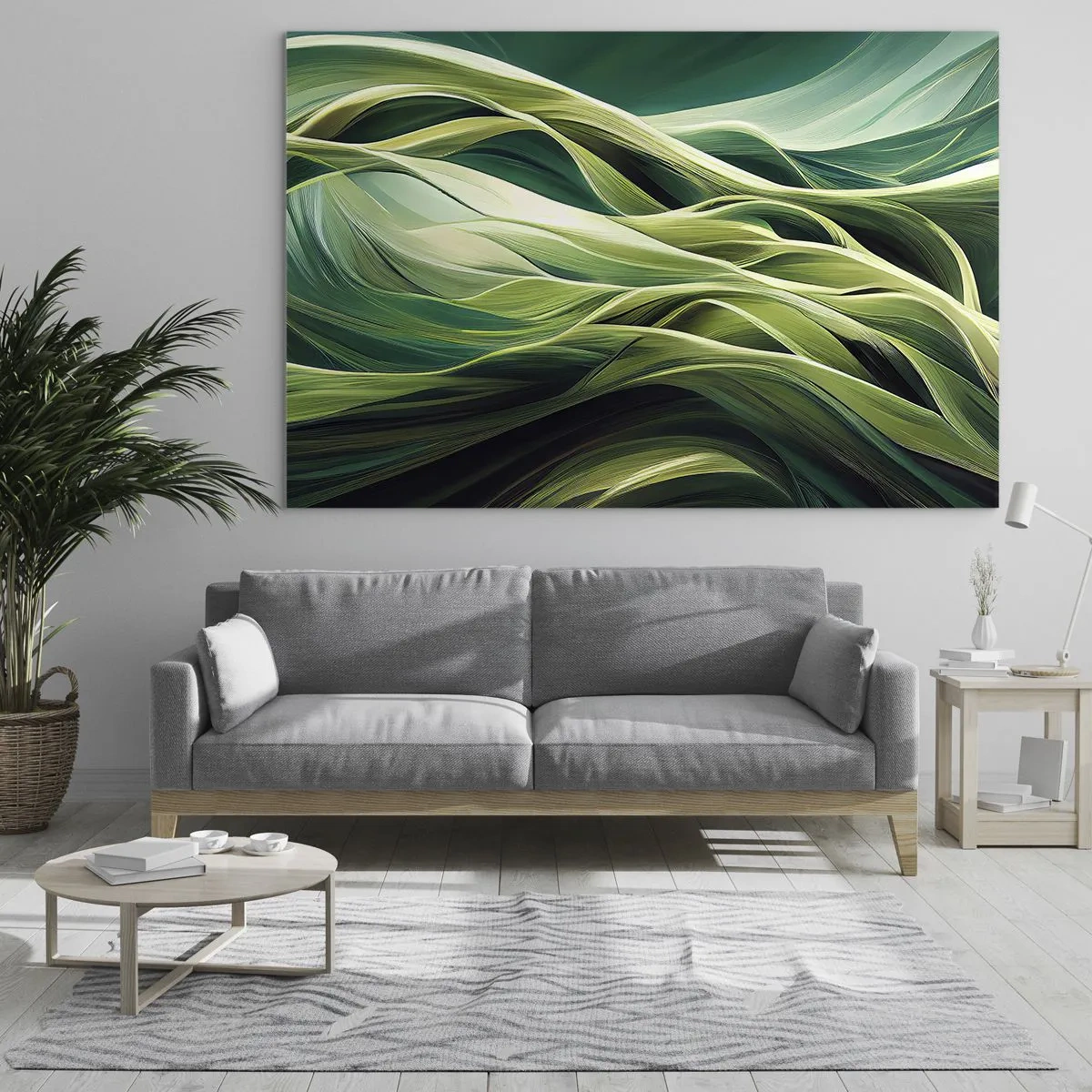 Tablou pe sticlă - Un joc abstract de verde - 100x70 cm