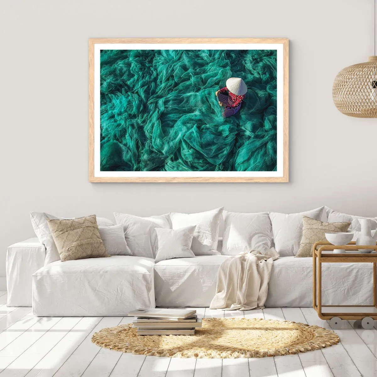 Poster în ramă de stejar deschis - Într-o mare de rețea - 70x50 cm
