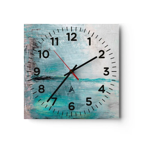 Ceas de perete - Ceas pe sticlă - Orizontal în albastru - 30x30 cm