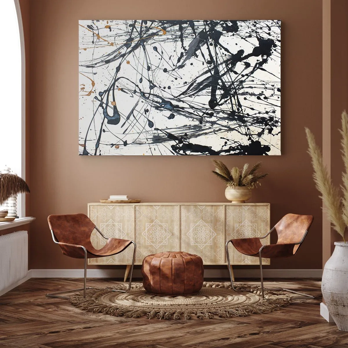 Tablou pe pânză Canvas - Model de pictură abstractă cu linii și pete dinamice - 70x50cm - Cu sau fără sens? - Decorațiune modernă pentru perete pentru living și dormitor ARTTOR