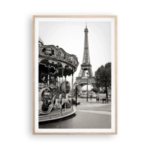 Poster în ramă de stejar deschis - Distracții retro pariziene - 70x100 cm