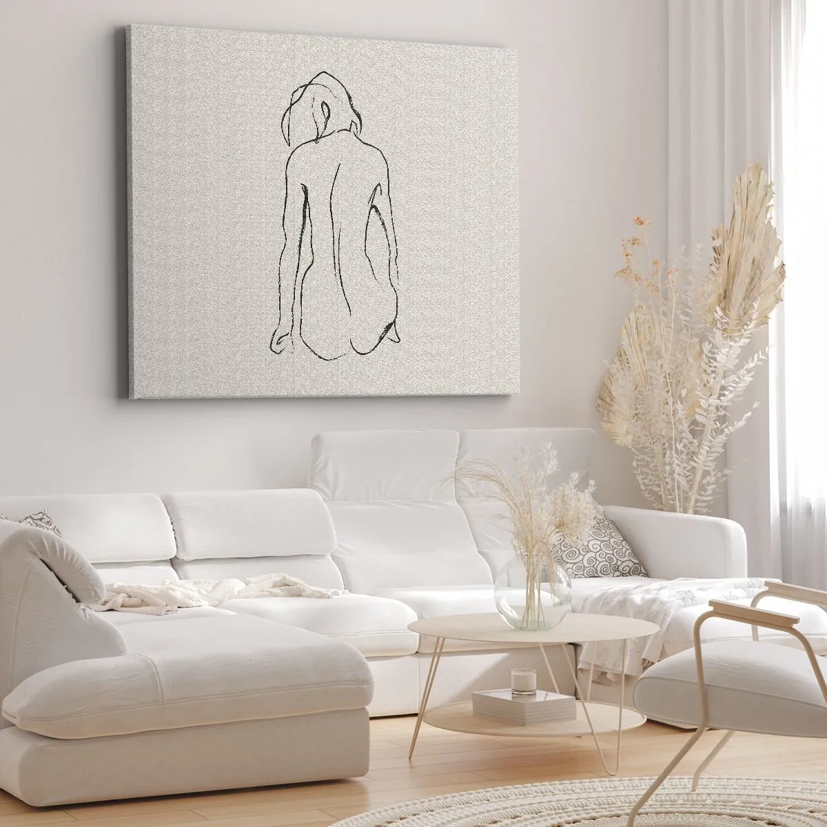 Tablou pe pânză Canvas - O schiță subtilă a siluetei unei fete din spate - 70x50cm - Nud de fată - Decorațiune modernă pentru perete pentru living și dormitor ARTTOR