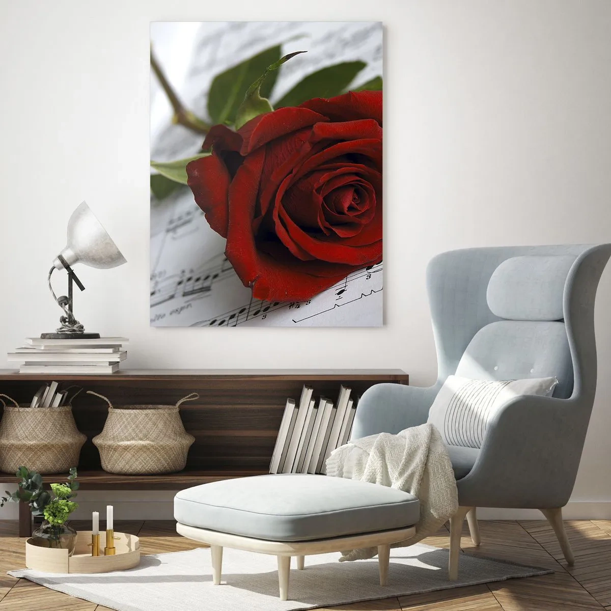 Tablou pe sticlă - Muzica sentimentelor în stacojiu - 50x70 cm