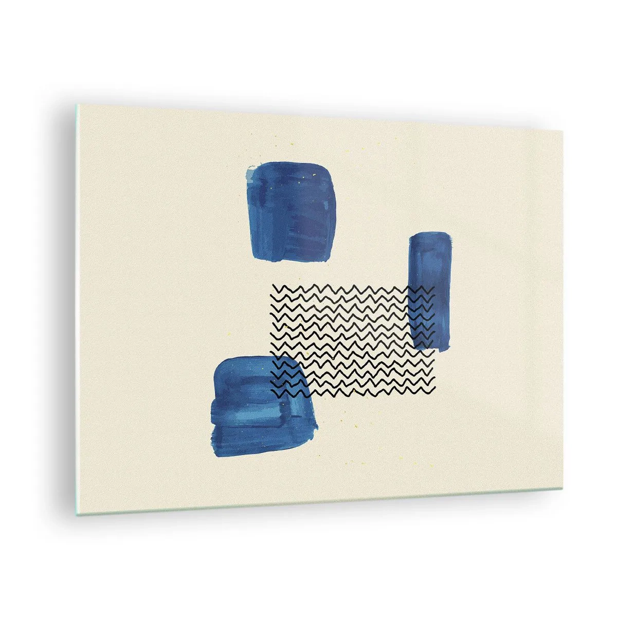 Tablou pe sticlă - Abstracție modernă cu accente albastre - 70x50cm - Cvartet abstract - Decorațiune modernă pentru perete pentru living și dormitor ARTTOR